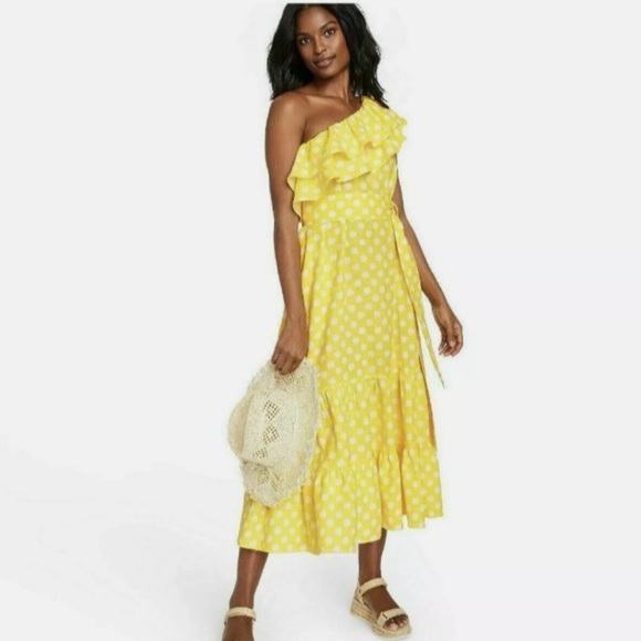 Lisa Marie Fernandez x Target Dress Polka Dot One Shoulder Yellow White:… - Picture 3 of 12